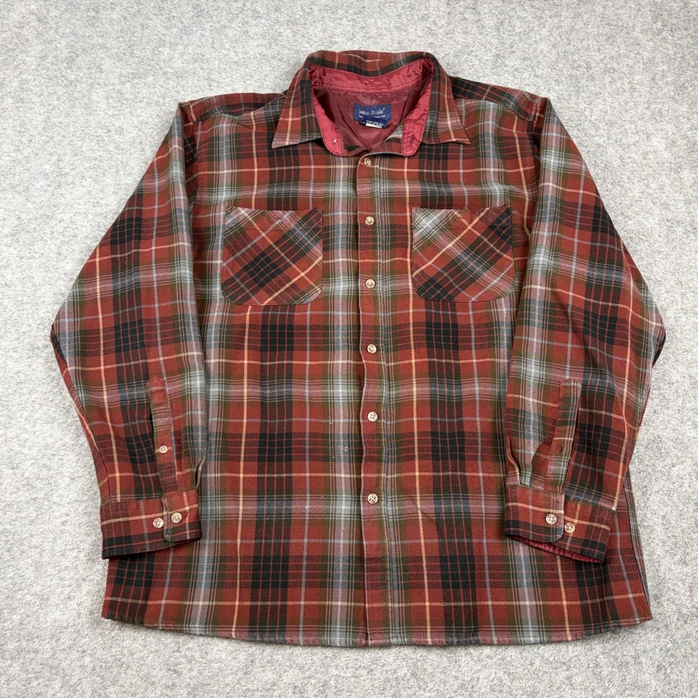 John Blair‎ Flannel Shirt Mens L Red Plaid Lined Button Up Old Money Casual 90s